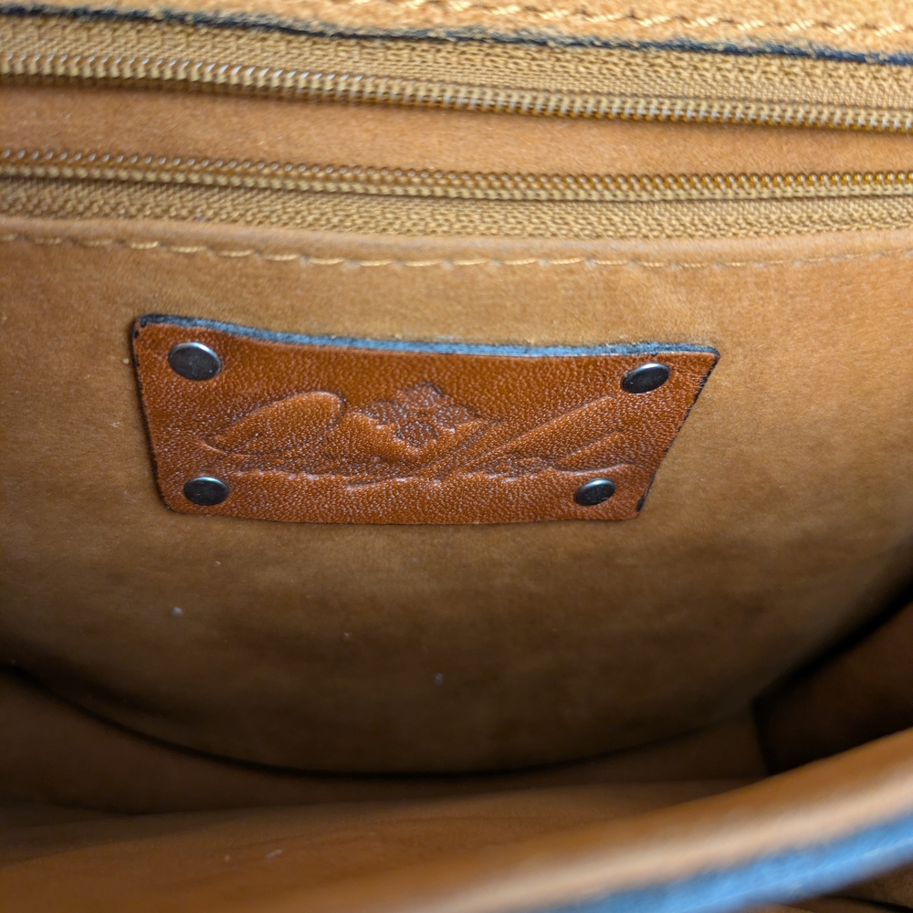 Patricia Nash Brn Leather Stella Flap HandBag w/Intriquite Blue Floral Tooling - Picture 5 of 16